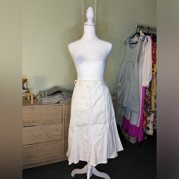 RALPH LAUREN White Jean Denim A-Line Circle Flare Knee-Length Cotton Skirt M-L - Picture 2 of 16